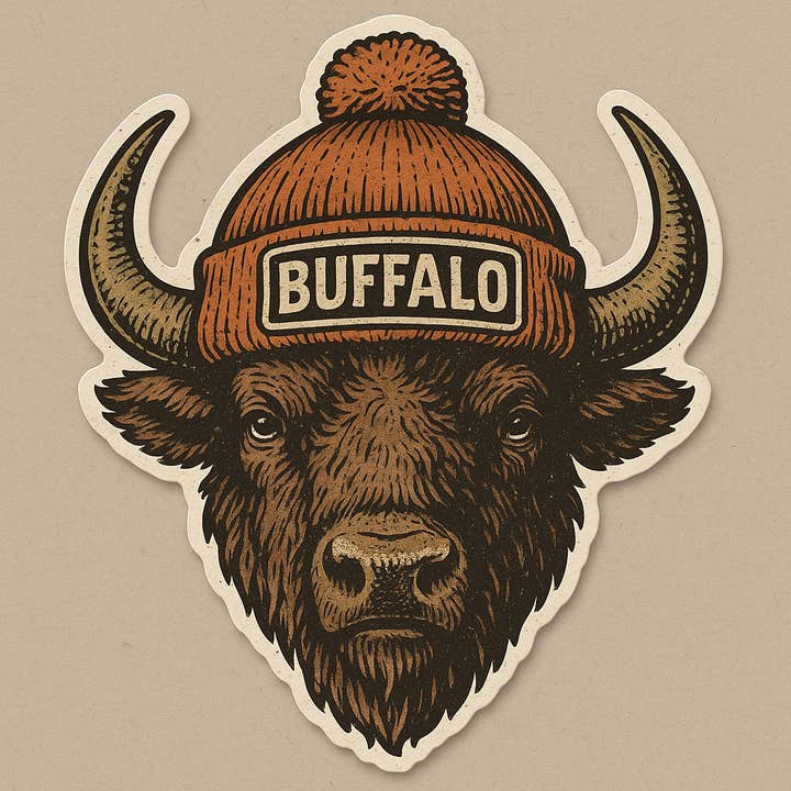 Buffalo Beanie Sticker 3" for wholesale by Christmas All Over