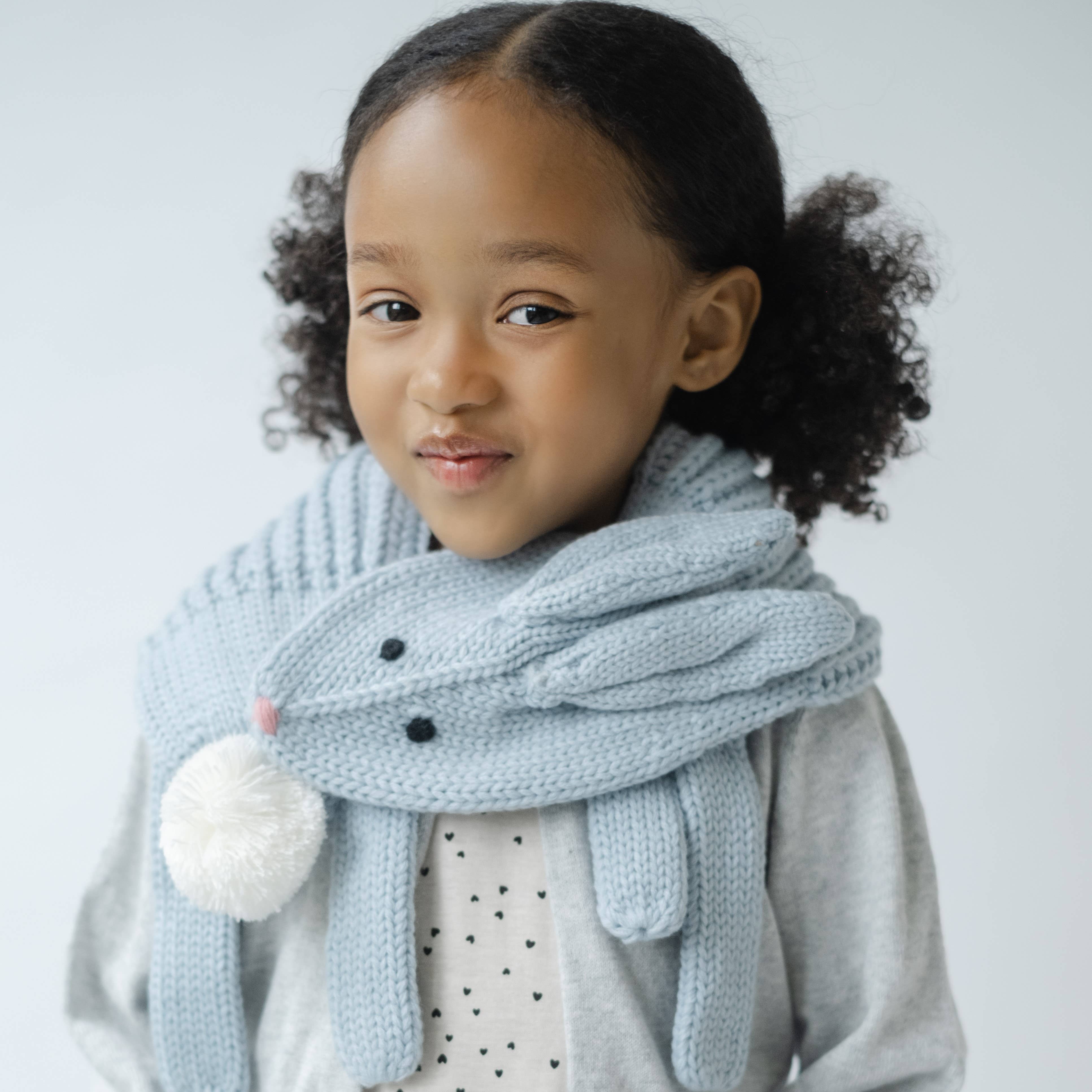 Peppercorn Kids - Wholesale Scarf - Kids - Cozy Soft Bunny Scarf  ( Snap Closure)  - Sky Blue2