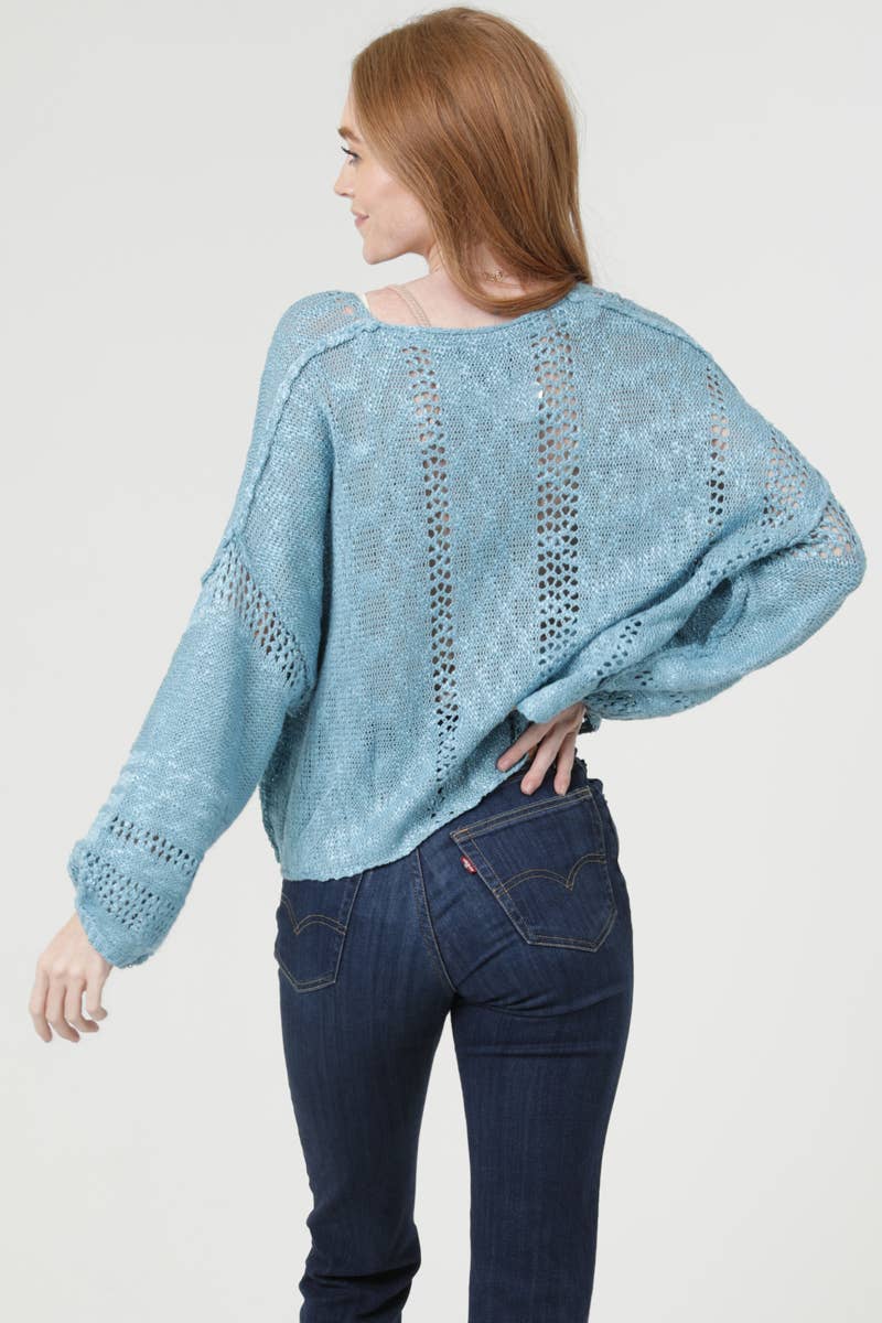 ANGIE - Wholesale Knit Sweater - Women's - XHE55-ASIS BEACHY LIGHT WEIGHT V NECK CROP PULLOVER SWEATER63