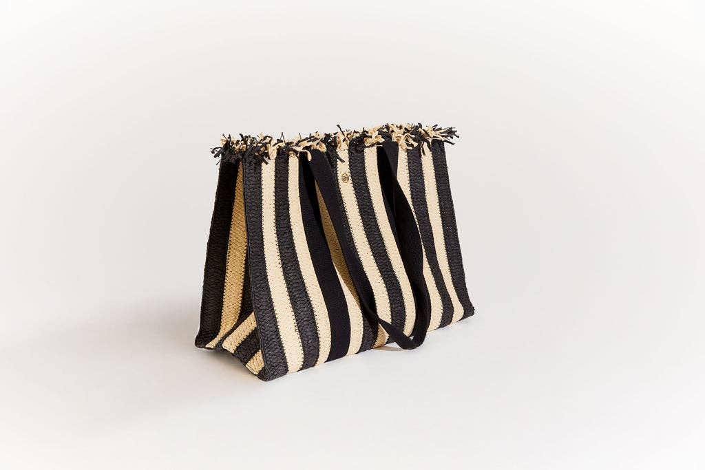 Seaspray Swimwear – wholesale Beach bag – Amy Stripe Bag In Black And Natural2