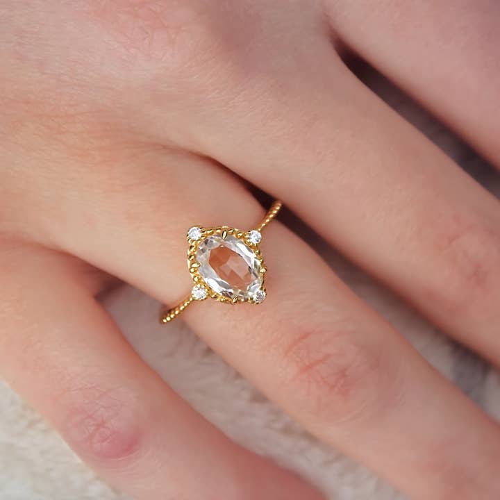White Topaz Versailles Ring- 14k Gold Vermeil for wholesale on Faire2