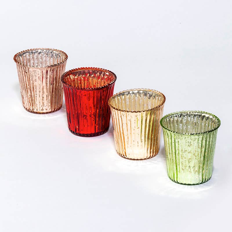 Rose Gold Mercury Glass Ribbed Candle Holders | Elegant Wedding Decor for wholesale on Faire1