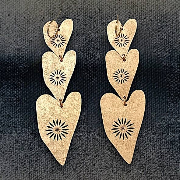 Handmade brass heart earrings valentines boho contemporary for wholesale by Gulushu