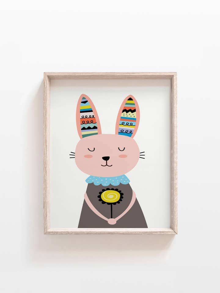 Stampa per cameretta scandinava con coniglio, decorazione e quadro per la camera per la vendita all'ingrosso da parte di The Little Wagon