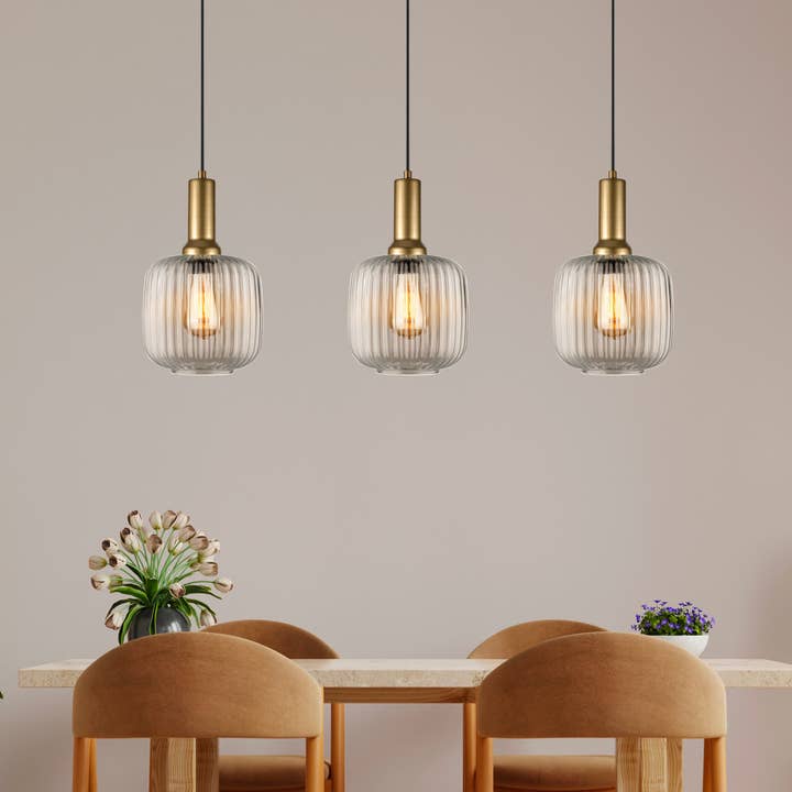 Eclipse Lighting - Wholesale Chandelier/Hanging Light - Linear Smoke Gray Ribbed Glass Modern Pendant Lighting, Custom Ribbed Glass Pendant Lighting, Nordic Style Glass Pendant Light for Kitchen Island3