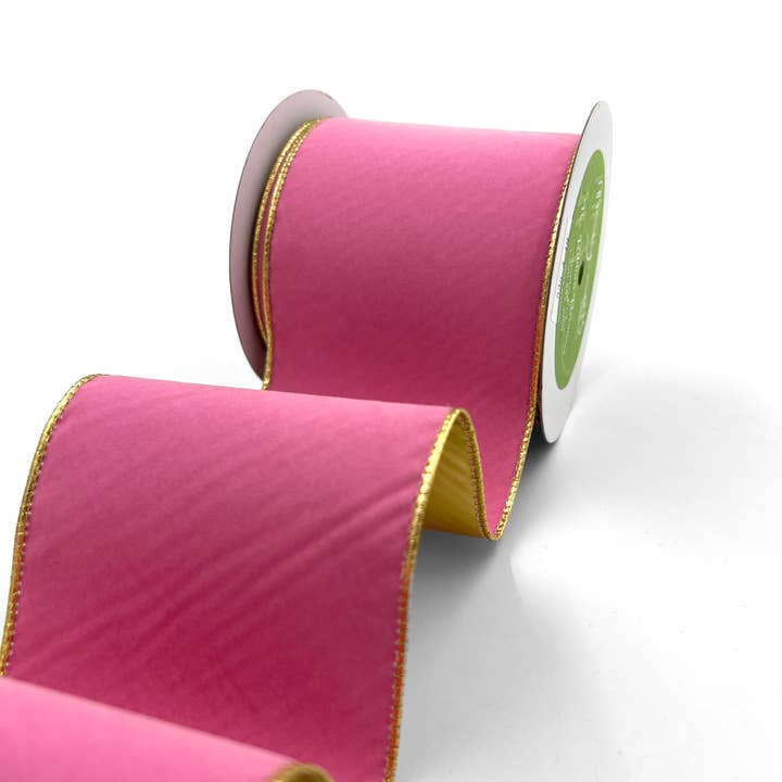 May Arts Ribbon - Wholesale Ribbon – Gift wrapping - 4" Bubblegum Pink Velvet Reversible Gold Wired Ribbon