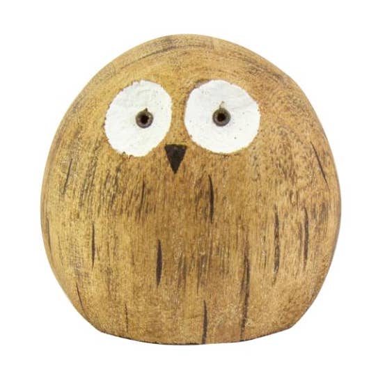 Round Driftwood Owl, 7cm for wholesale by Nauticalia