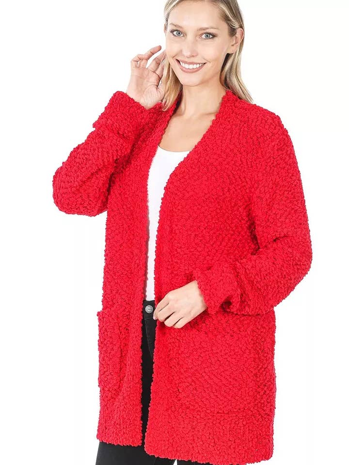 Cardigã de Malha de Manga Comprida Zenana com Bolsos por atacado de Garden Naked