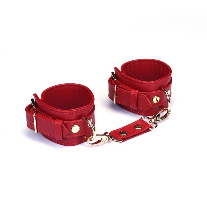 Red Faux Leather Wrist Cuffs for wholesale by Liebe Seele
