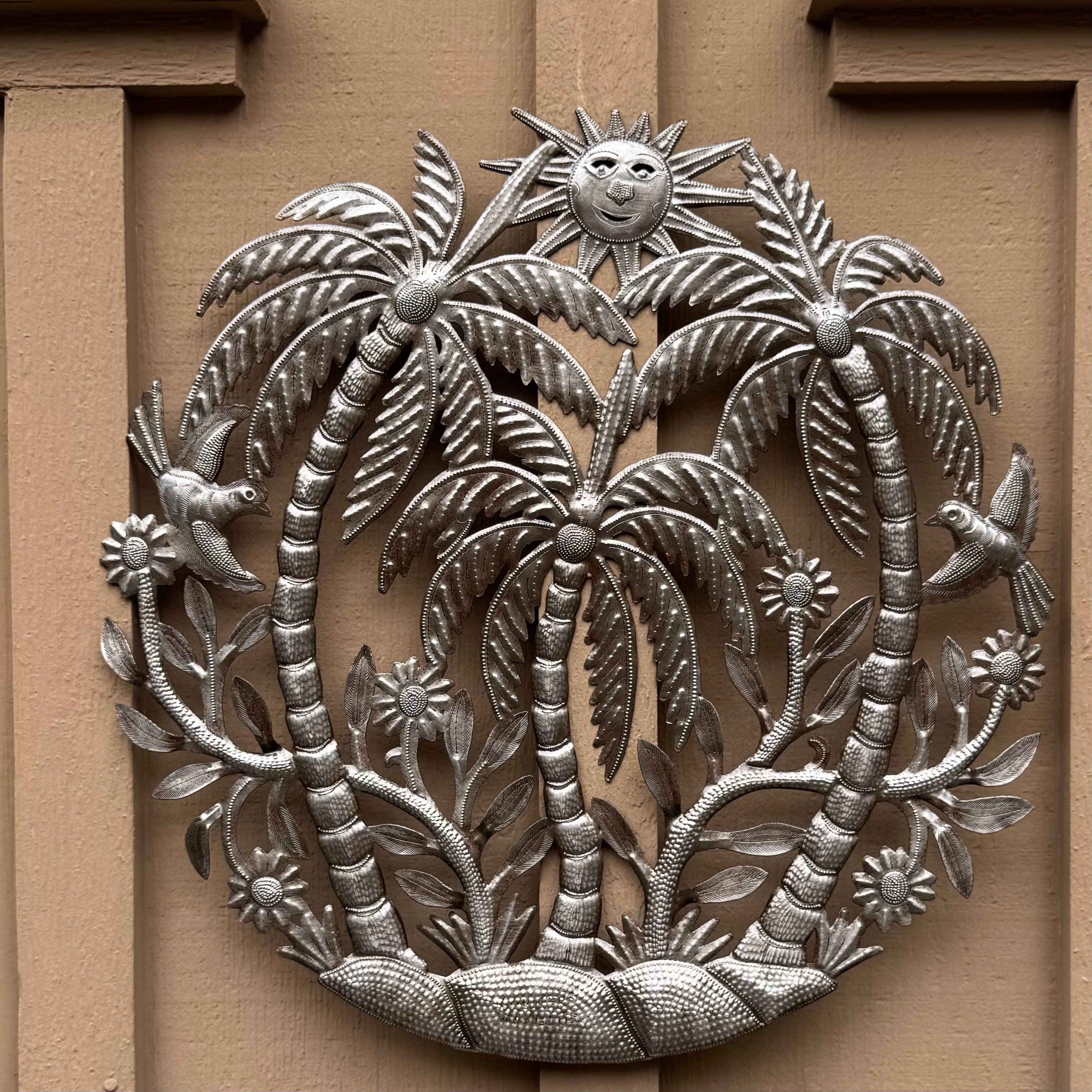 Haiti Fair Trade~ It's Cactus - Wholesale Wall Accent - Haitian Metal Wall Art – Palms, Sun & Birds, Fair Trade 23"4