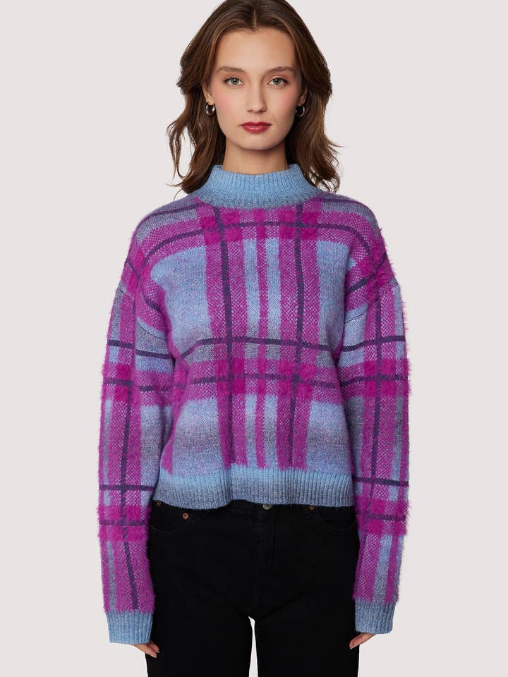 Constanza Top - Soft Plaid Mock Neck Pullover for wholesale by Lost + Wander