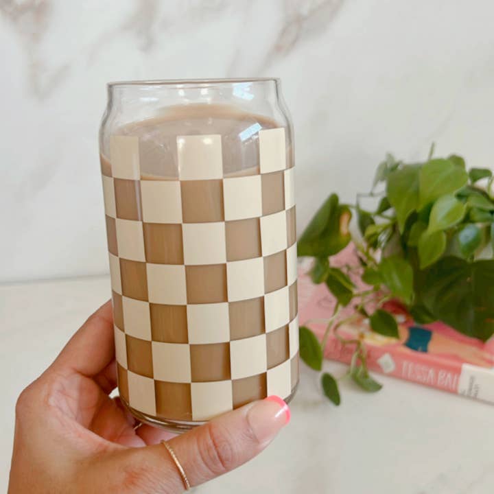 NVDSIGNZ - Wholesale Drinking Glass/Cup - Neutral Checkered Iced Coffee Glass,Libbey Beer Can Glass 7