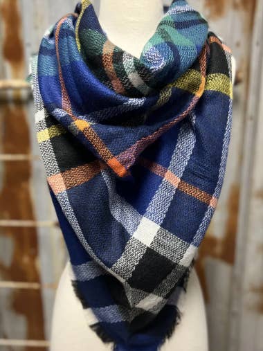 Bufanda tipo manta triangular, azul multicolor para venta al por mayor de Briano Wholesale