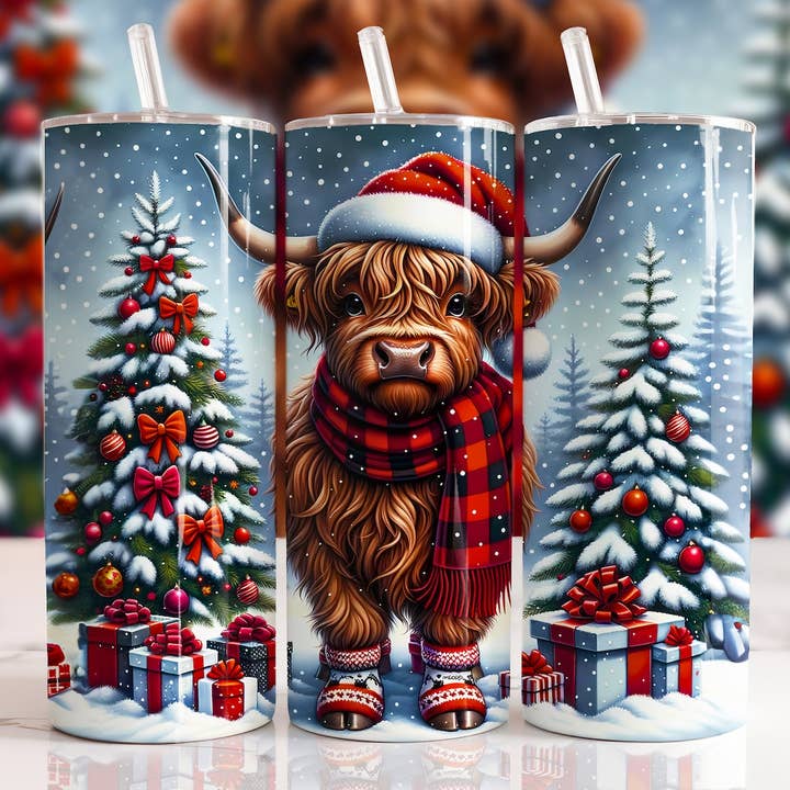Highland Cow Tumbler, Christmas Cup, 20 oz Skinny Tumbler (C for wholesale by Dm Crafting