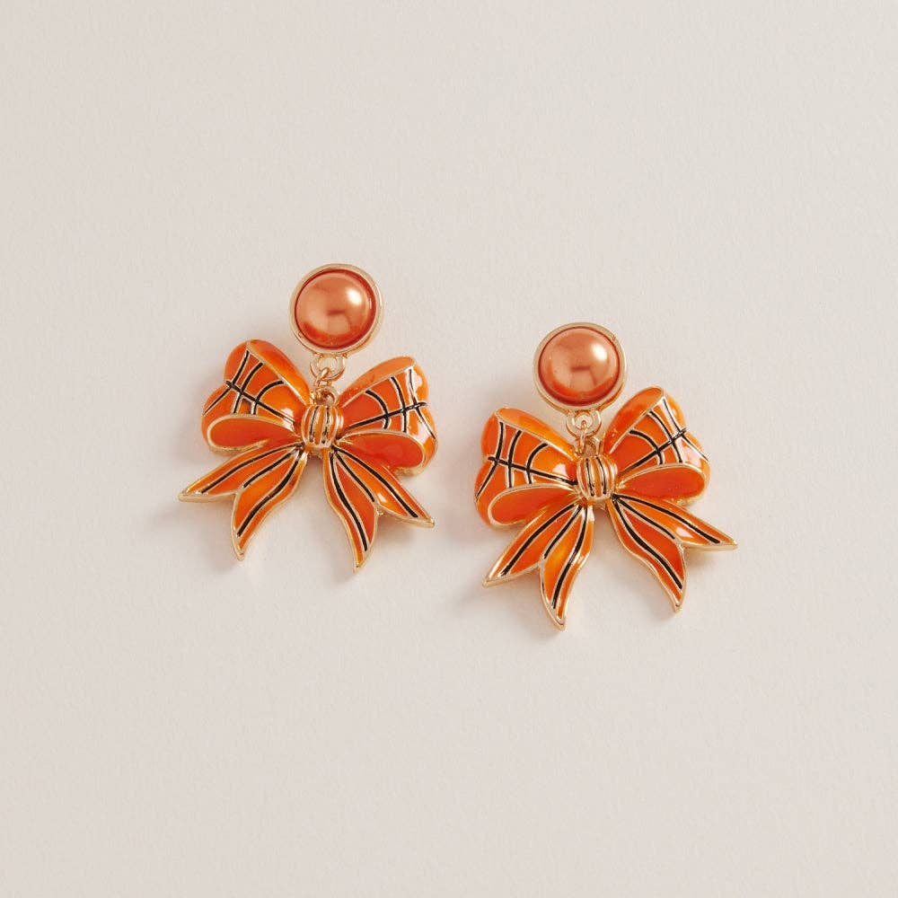 Basketball Pattern Bow Earrings Game Day Jewelry for wholesale on Faire