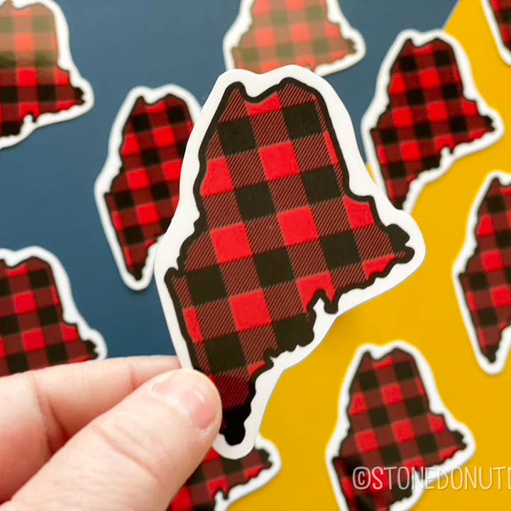 Plaid Maine (or your state!) Vinyl Sticker for wholesale by Stone Donut Design, LLC