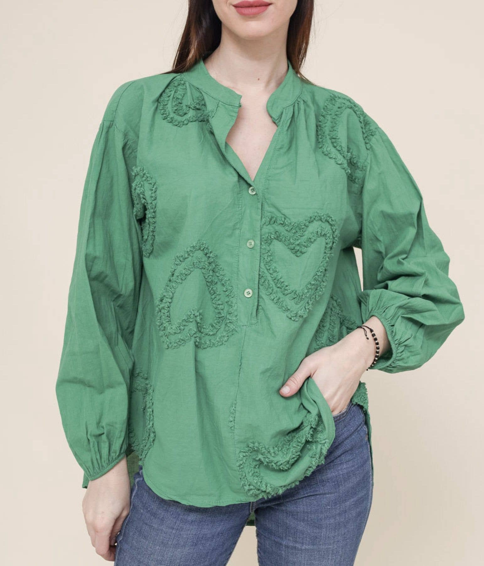 Happy look - Wholesale Button Down Shirt - Women's - Cotton blouse with heart detail 6