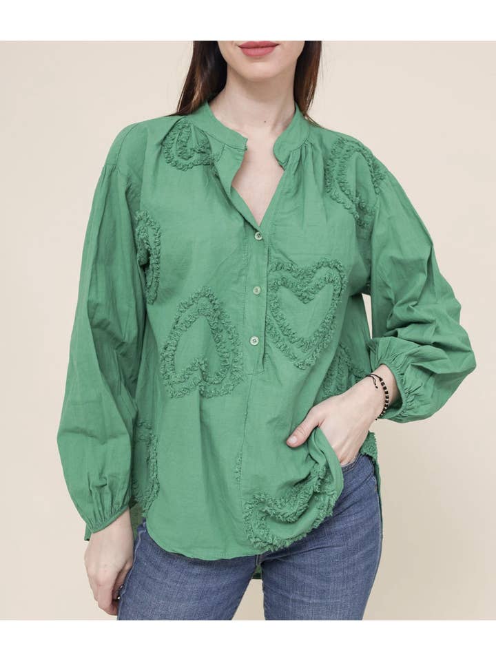 Happy look - Wholesale Buttoned-down shirt – Women's - Cotton blouse with heart detail 6