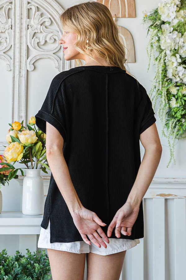 7th Ray - Wholesale Tunic - Women's - [PLUS SIZE]Classic Ribbed Hi-Low Side Slit Tunic Top T5160XL15