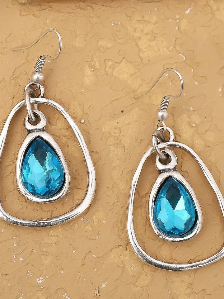Antique silver plated turquoise crystal stone earrings for wholesale by AVENS