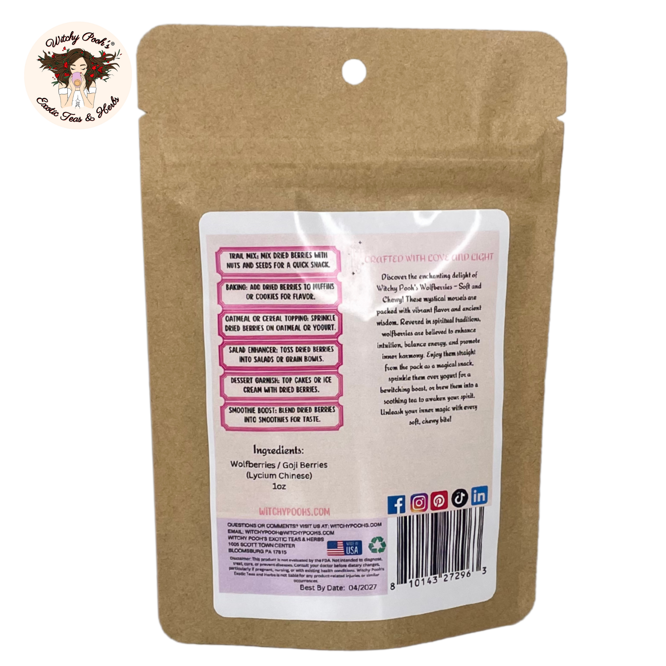 Witchy Pooh's Exotic Teas & Herbs - Wholesale Dried/Dehydrated Fruit - Witchy Pooh's Wolfberries, Goji Berries - Whole Soft & Chewy1