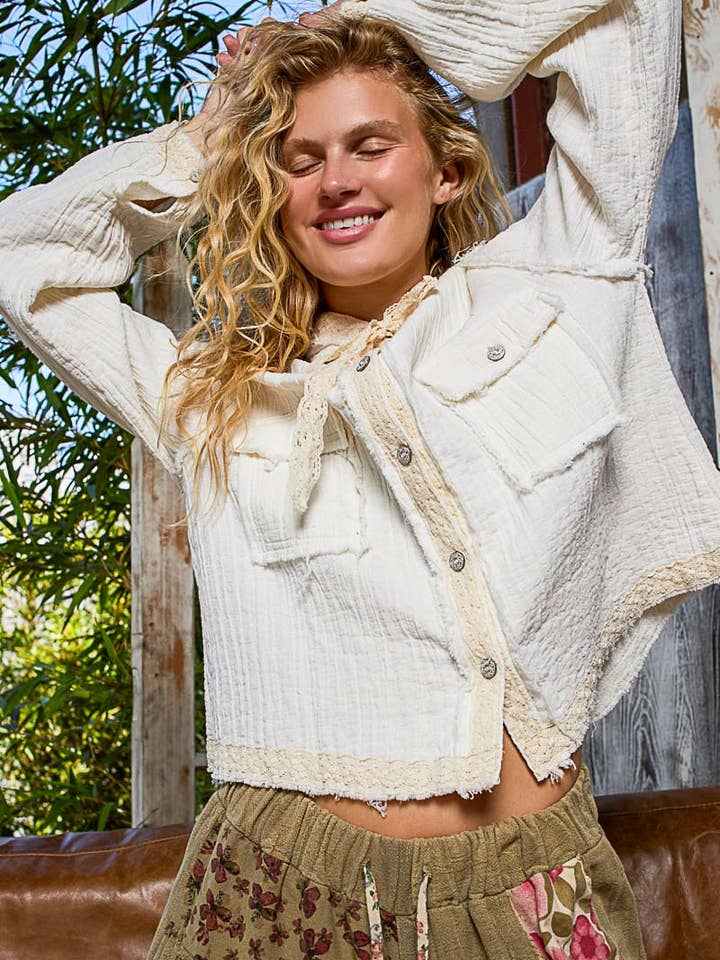 Vintage washing double gauze stitch detail hoodie jacket for wholesale by Pol Clothing