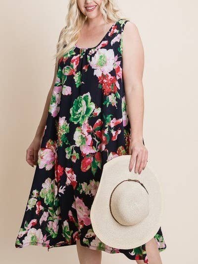 Plus Size Floral Bulgari Printed Tank Midi Dress With Asymme for wholesale by CC Wholesale Clothing