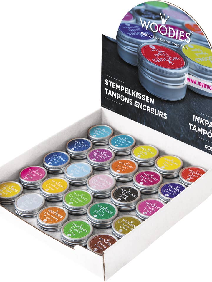 Exposição de 25 carimbos de tinta redonda Woodies por atacado de Graine Créative