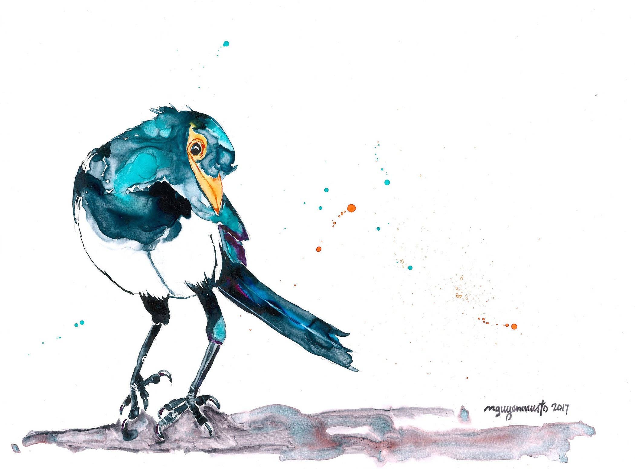 nguyen musto artworks - Wholesale Art Print - Print - Yellow-billed Magpie with Side Eye1