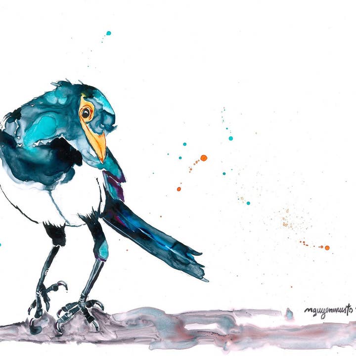 nguyen musto artworks - Wholesale Art Print - Print - Yellow-billed Magpie with Side Eye1