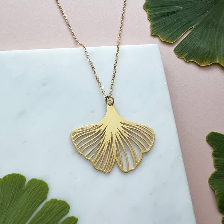 Small Gold Gingko Leaf Necklace for wholesale by MicaPeet