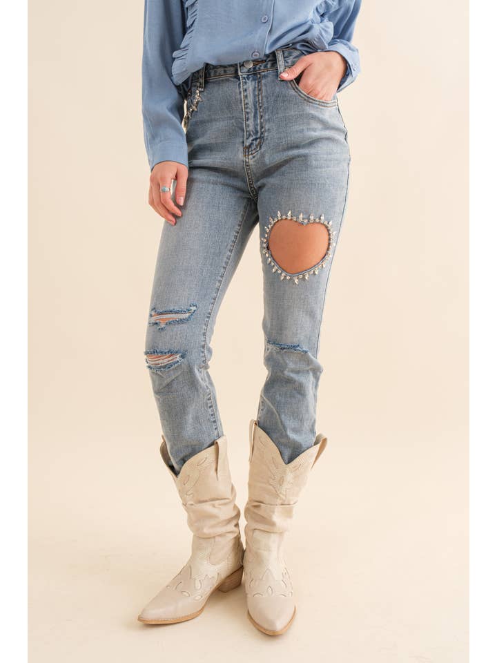 Blue B - Vendita all'ingrosso Jeans - Donna - 22300P - Jeans in denim elasticizzati con bottoni alla caviglia e bottoni a cuore10