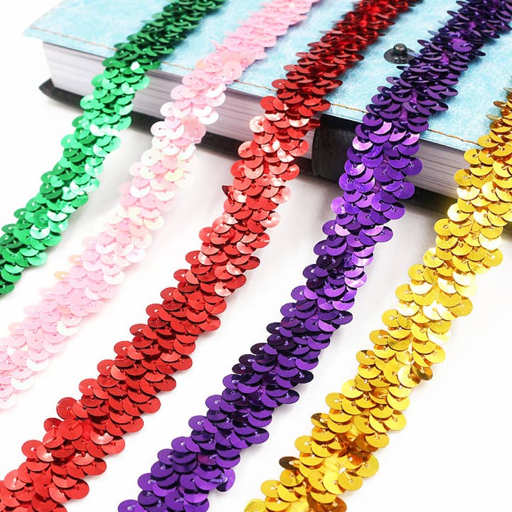 AK Brand - Wholesale Ribbon – Gift wrapping - Elastic Sequin Trim 0.8 Inch Glitter Paillette Ribbon15
