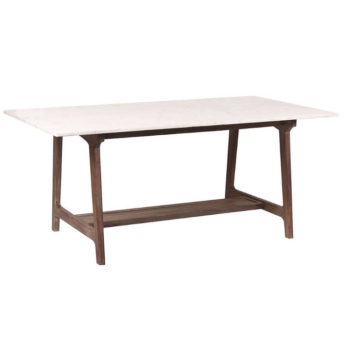 Table à manger en bois de manguier Aspen / marbre - Noyer blanchi blanc pour la vente par Pinkcity