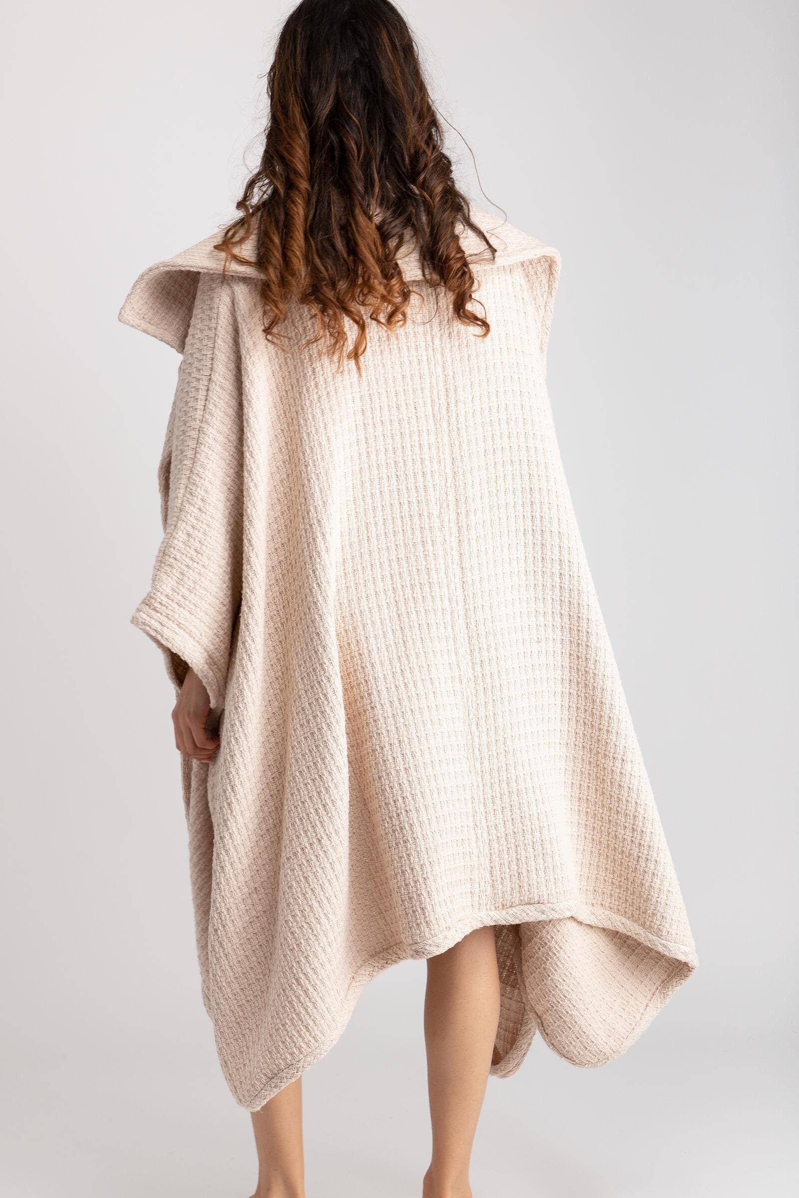 SAACHI - Wholesale Kimono - Women's - Comfy Oversized Waffle Knit Collared Jacket4