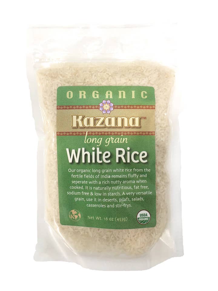 Vente en gros de riz blanc à grains longs, sac biologique de 16 oz (453 g) pour la vente par Komal Herbals, Inc