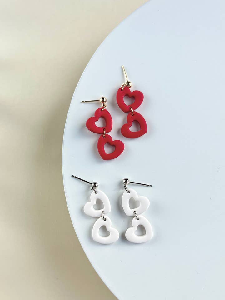 . Heart handmade earrings, polymer clay jewelry for wholesale by Rosa Paulina Designs