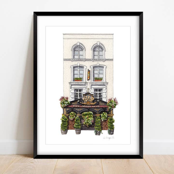 Covent Garden, pub The Cross Keys, impresión giclée (sin marco) para venta al por mayor de Ana Gallego Illustrations