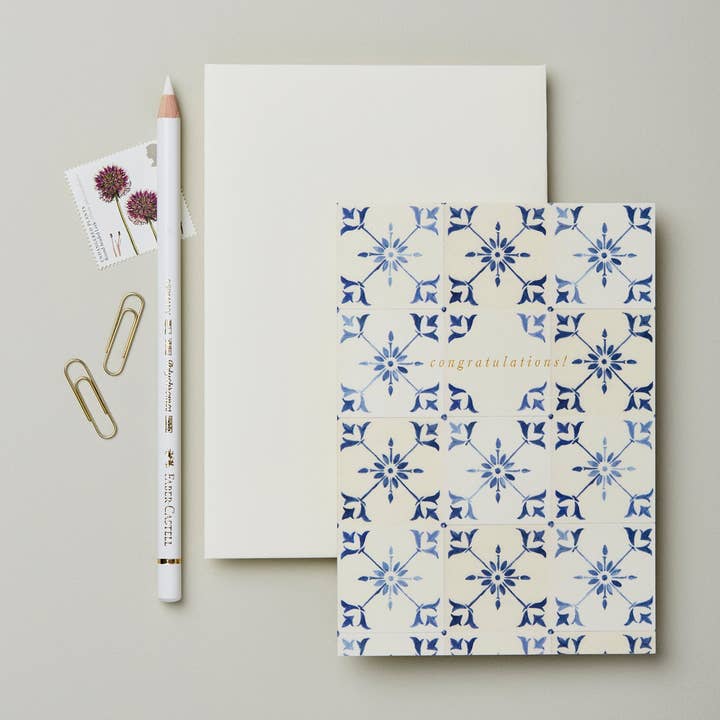 Wanderlust Paper Co - Wholesale Congratulations card - Ecru Tile 'Congratulations!' Card0