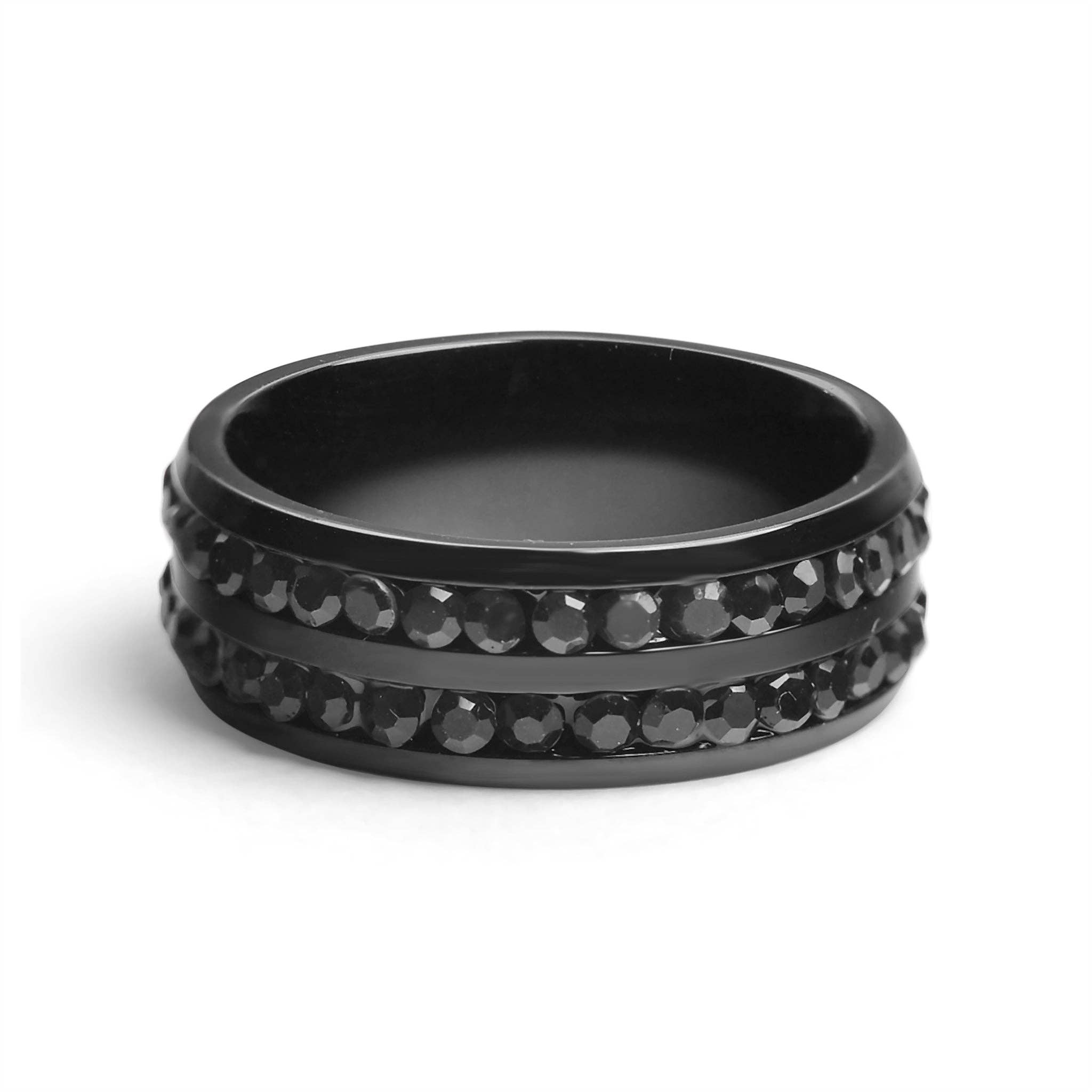 WJW - Wholesale Ring met meerdere stenen - Zwarte CZ-stenen met roestvrijstalen ring met zwarte rand3