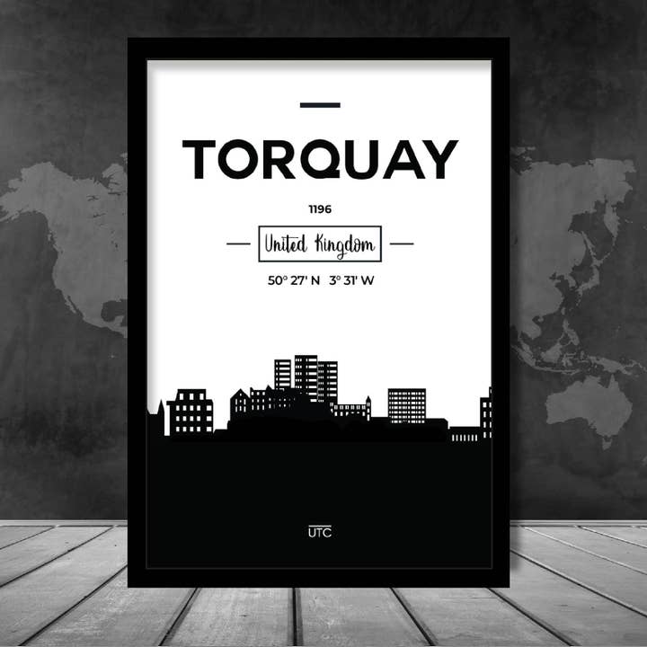 Torquay City Skyline Cityscape Print for wholesale by Artze Wall Art