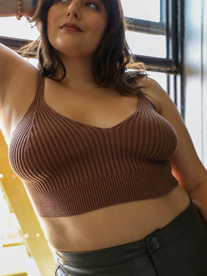 Leto Accessories - Wholesale Knit Top - Women's - Plus Size Contour Rib Knit Brami Lounge Top2