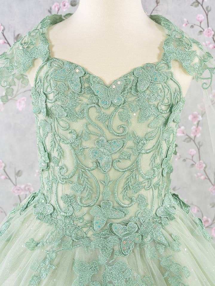 SMC Fashion - Wholesale Dress - Kids - 3D Butterfly Sequin Mesh w/ Detachable Long Mesh Cape Kid Dress GLGK11417