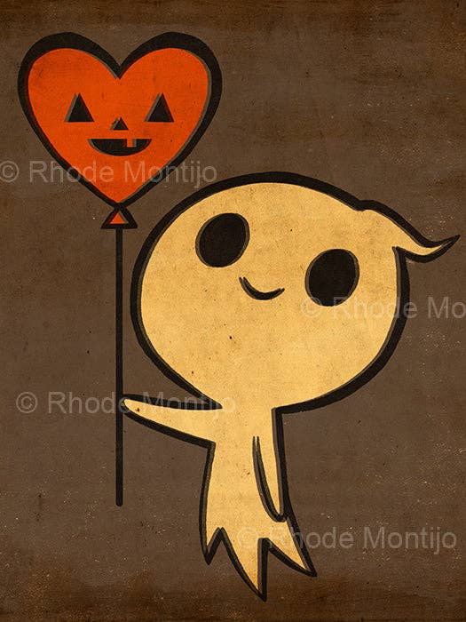 Impression signée 8" x 8" : FANTÔME BALLON pour la vente par The Fantasmical World of Rhode Montijo