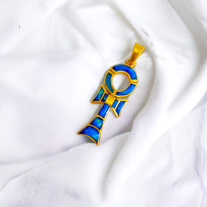ALADDIN'S LAMP JEWELRY - Wholesale Individual Charm/Pendant - Gold Key Of Life Ankh Opal Pendant3