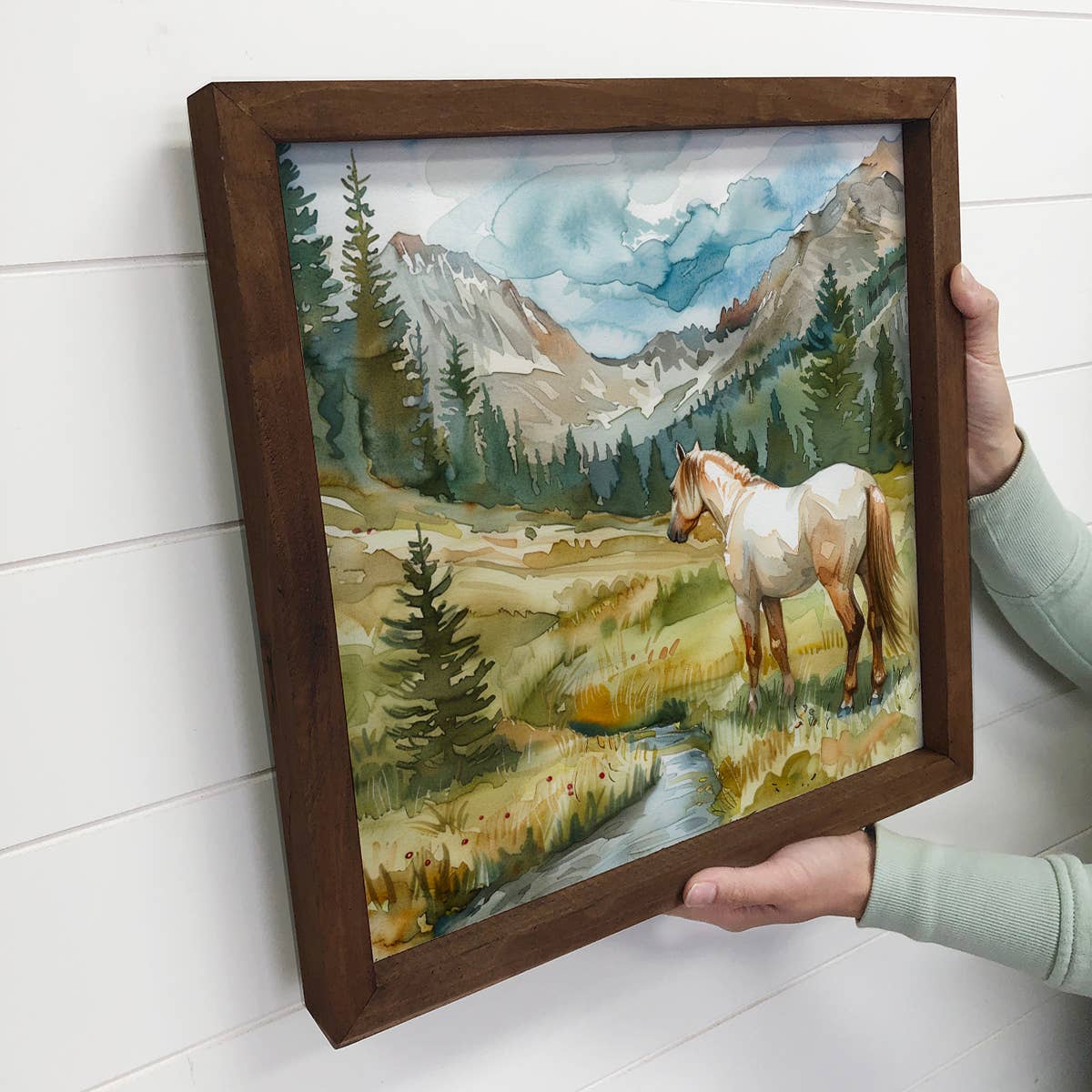 Hangout Home - Wholesale Art Print - Horse In Valley Painting - Horse Canvas Art - Wood Framed 2