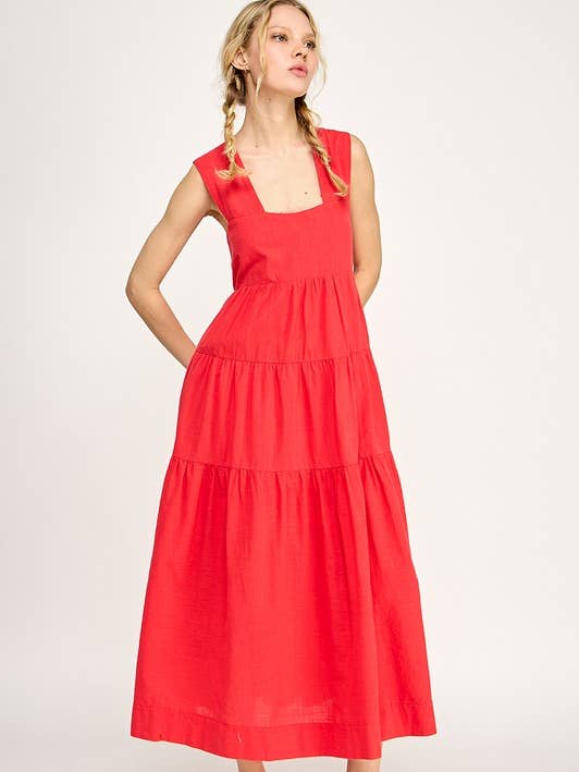 Stufenförmiges, ausgestelltes Trägerkleid mit Smok-Midikleid für den Großhandel von Miss Love