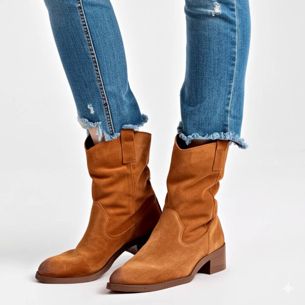 WALKING NOW SRL - Vendita all'ingrosso Stivaletti - Donna - Art.B11 Stivaletti in pelle scamosciata colore cuoio donna1