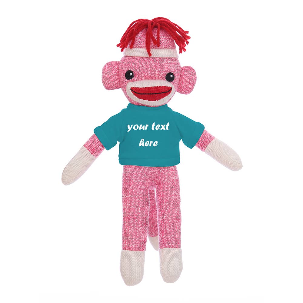 Plushland - Vente Peluche – enfant et bébé - Singe Chaussette Rose de 8" avec T-shirt Personnalisable | Animal en Peluche5