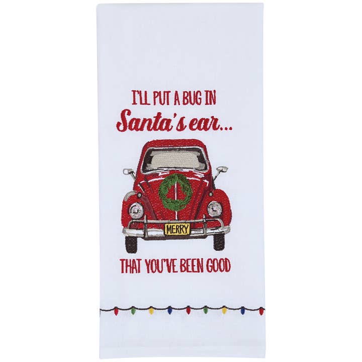 I'll Put A Bug In Santa's Ear Embroidered Dishtowel for wholesale by Park Designs
